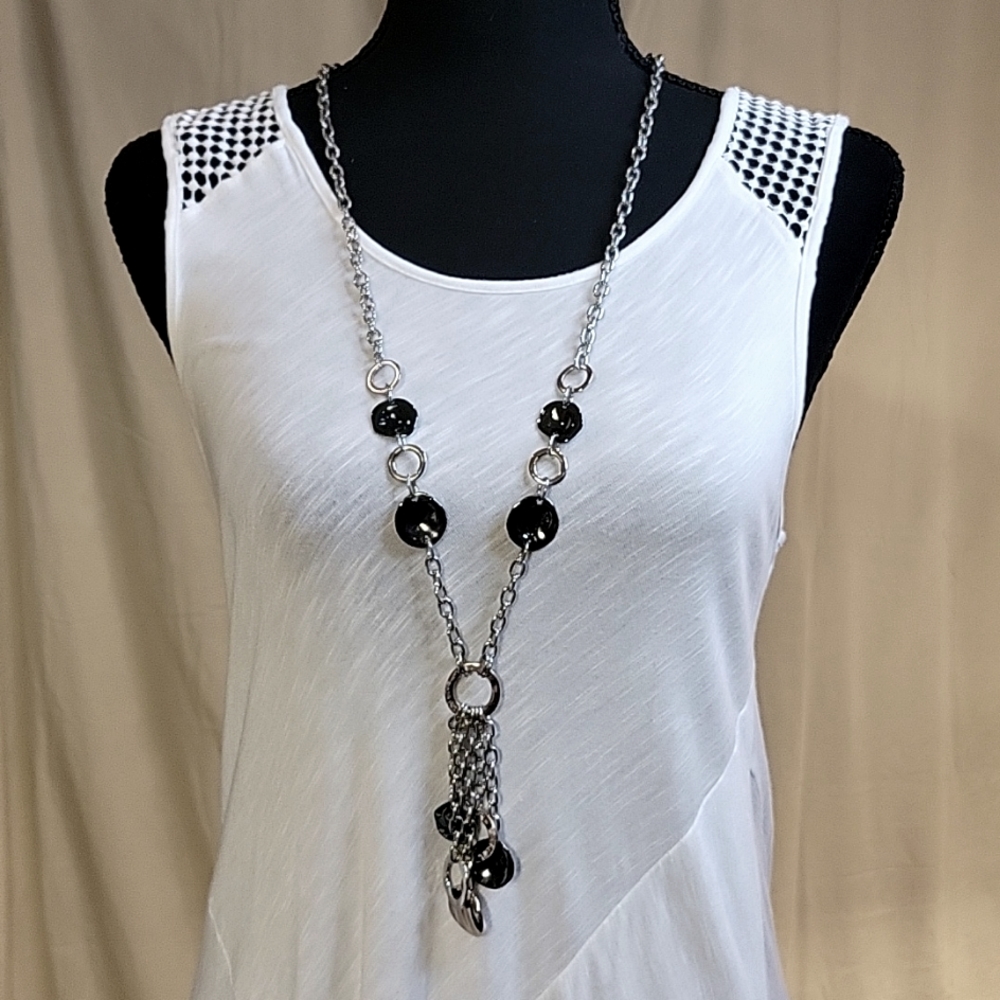 Stein Mart Long Silver Plated Rope Black Metal Y Tassel Necklace 40.5" - Picture 3 of 6